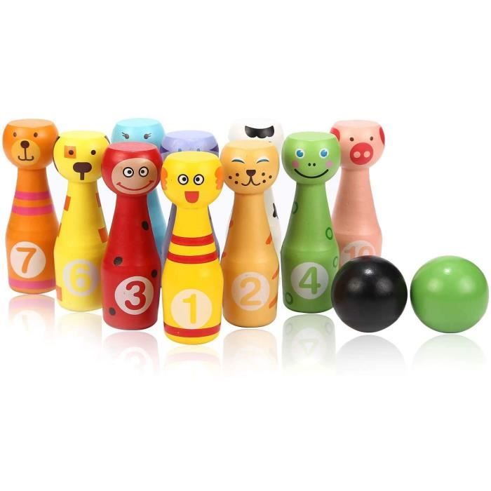 Jeux De Quille Enfant Jeu De Bowling Miniature En Bois - 10 Quilles