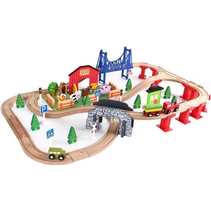 Jouets de circuit de voiture pour enfants 82 ensembles de jouets pour  enfants de train électrique sur rail en bois.