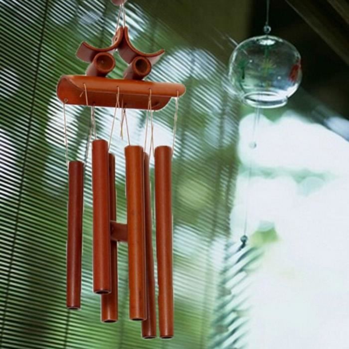 Carillon à Vent Bambou 60cm - Cloche Vent Jardin Main - Décoration Extérieur Son Apaisant - Pour Patio Et Balcon