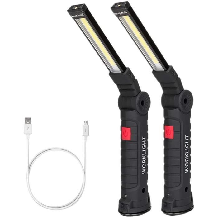 Lampe De Travail LED Rechargeable USB - 400 Lumens, Base Magnétique, Crochet, Pliable - Pour Bricolage, Dépannage