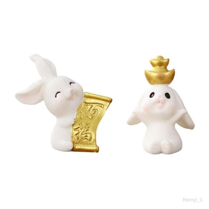 Sculpture De Lapin Assis En Résine - Décoration De Bureau Ou Maison - Taille L (14x37 Cm) - Bleu - 4