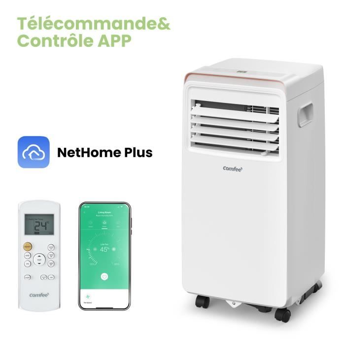 COMFEE' Climatiseur Mobile Connecté Mini Cool Pro 9000 BTU/H, Climatisation Mobile 3-EN-1, Déshumidificateur Ventilateur