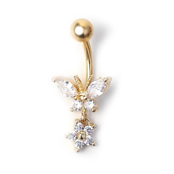 PiecingJak 2PCS Piercing Nombril 14Ga Acier Chirurgical Avec Papillon Strass - Bijoux Corps Pour Femmes