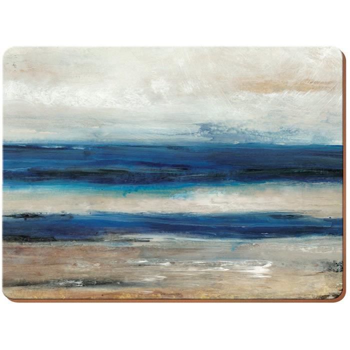 Creative Tops Sets de Table Abstrait Ocean View Premium Dos en liège, Bois, Bleu, Grand, Set de 4 pièces - 5176609