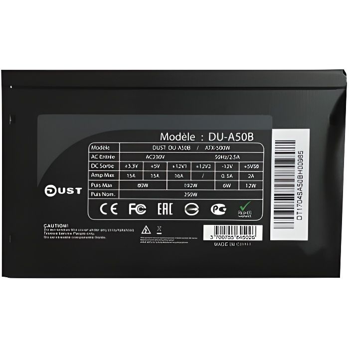 Alimentation ATX 500W - DUST - DU-A50B - 3 SATA - 2 Molex - 1 Floppy