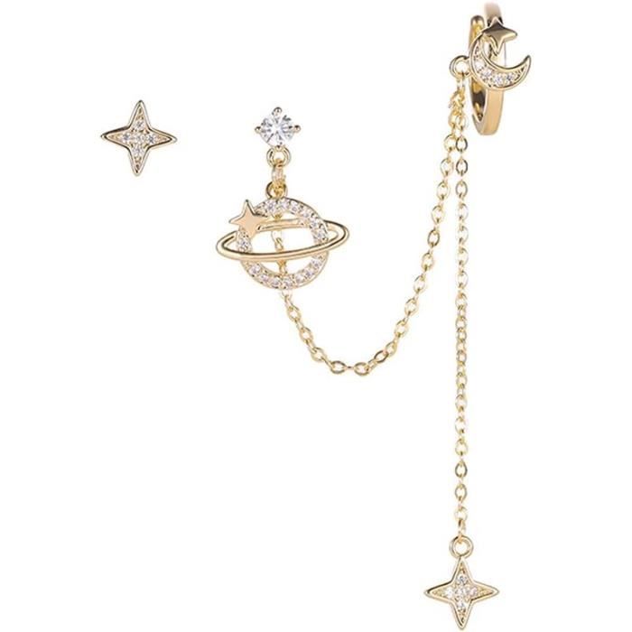 Boucles d'oreilles Pendentifs Lune et Étoile en Argent main image 1