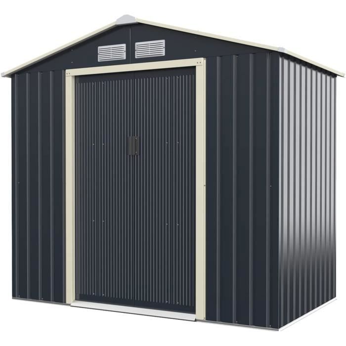 Abri de Jardin en Metal 27m² - GOPLUS - 2 Portes Coulissantes et Fenêtres - Toit Traditionnel Extensible - Cabane à OutilsGris