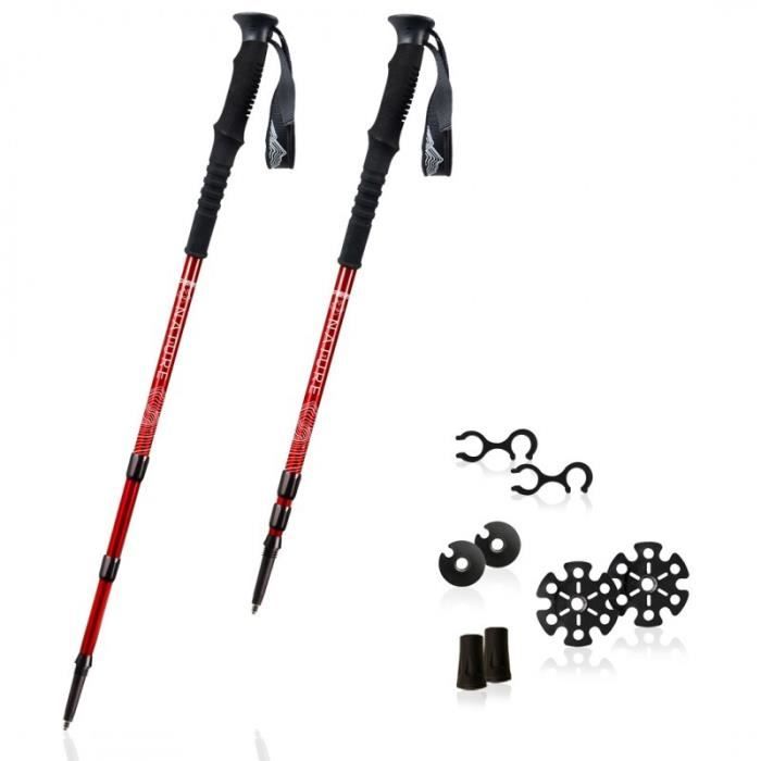 Bâton De Randonnée 3 Brins En Aluminium Rouge