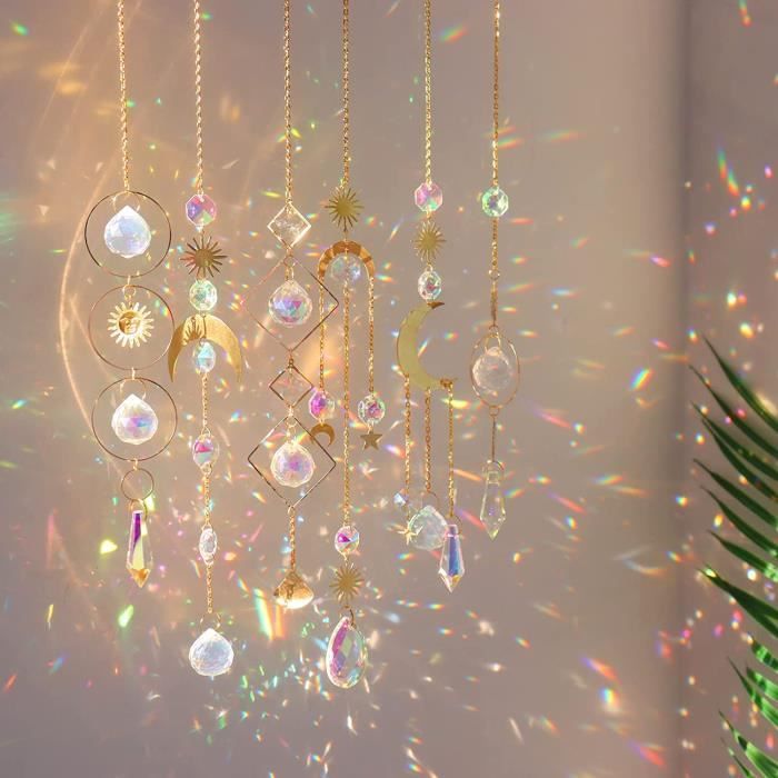 2 Attrapes-soleil En Cristal – Fleur Multicolore Avec Perles Chakra, Décoration Arc-en-ciel Pour Fenêtre Et Jardin - 5