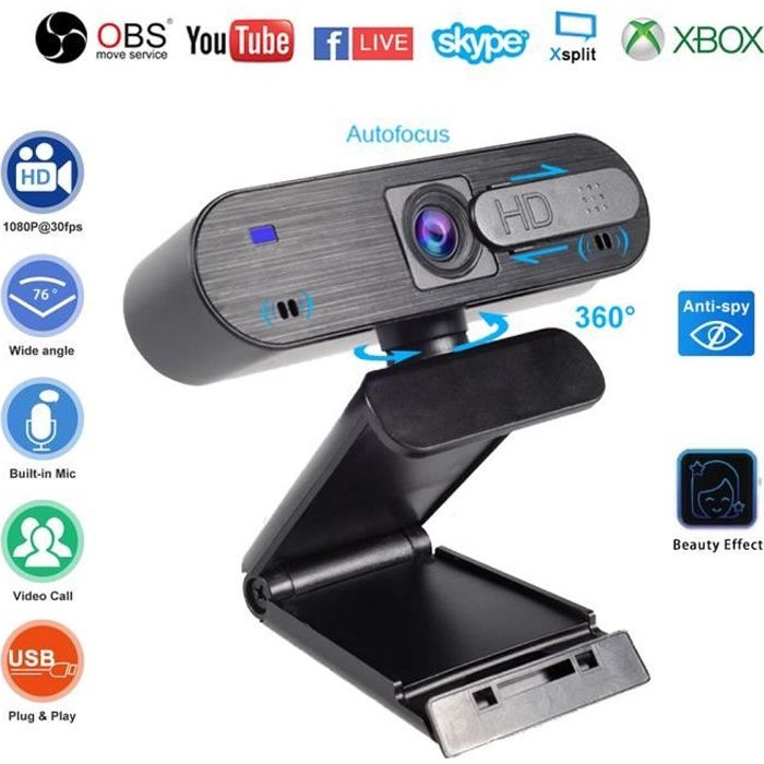 Webcam 1080P Full HD Live Streaming avec Deux Microphone Stéréo et Obturateur Privacy USB Caméra Web PC pour Vidéo et Enregistrement