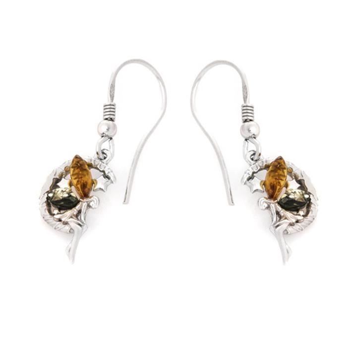 Boucles D'oreilles La Fée Clochette En Ambre - Argent Massif 925, 18 Mm, Dolly-Bijoux, Clous