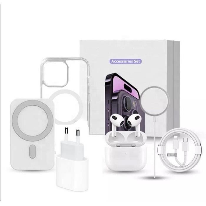 Mayaxess Pack Elite pour iPhone 16 Pro Max Coque, Verre, Chargeur, Batterie Externe, Magsafe, Écouteurs Bluetooth (7 pièces) Noir - Accessoires divers smartphone