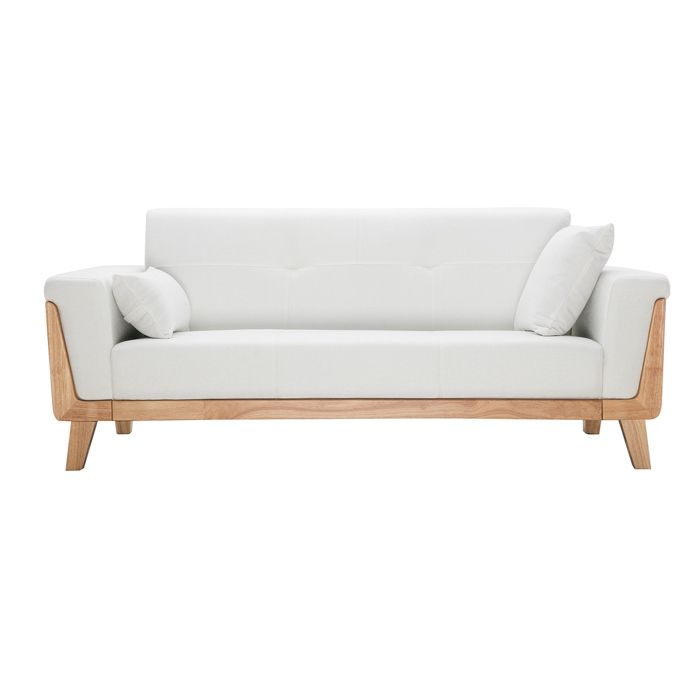 Miliboo - Canapé scandinave 3 places en tissu effet velours blanc cassé et bois clair FJORD Miliboo - Canapé scandinave 3 places en tissu effet velours blanc cassé et bois clair FJORD