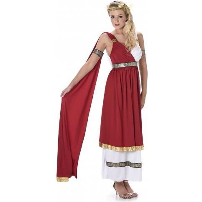 Déguisement romaine femme - MARQUE - Modèle - Tissu blanc et rouge avec détails dorés - Adulte - Or - Jaune