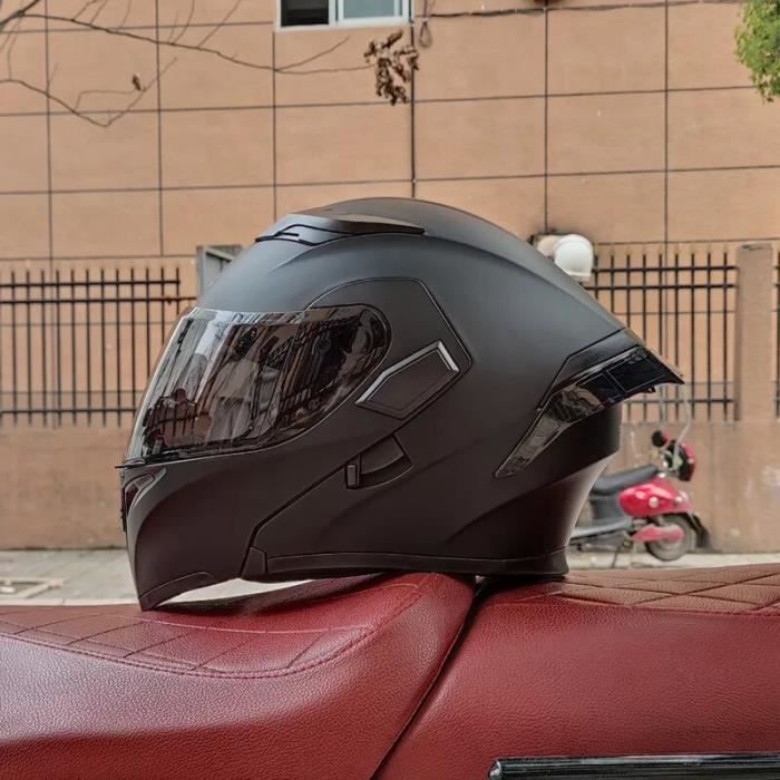 Casque Moto Modulaire Double Visière Homologué ECE - Casque Intégral Avec Pare-Soleil Noir/Rouge