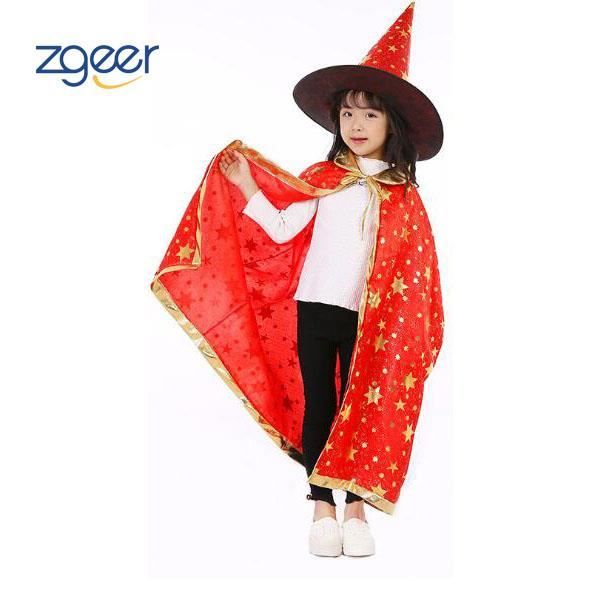 NC Deguisement Halloween Enfant Bleu Halloween Costume Enfant Chapeau de Magicien et Manteau de Sorcière pour Fille Garçon Cosplay Fête du Festival Style Etoile 