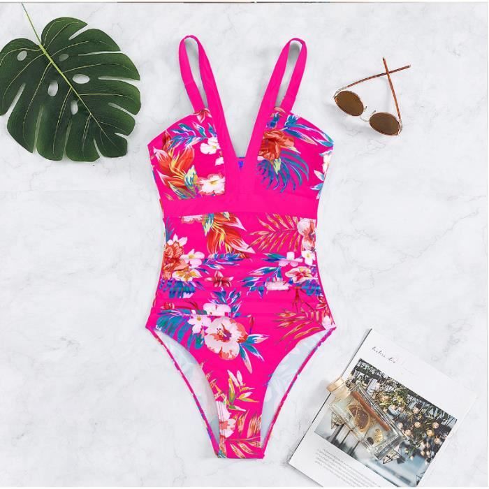 Joli maillot 1 pièce à imprimé licorne - rose fluo Joli maillot 1 pièce à imprimé licorne - rose fluo