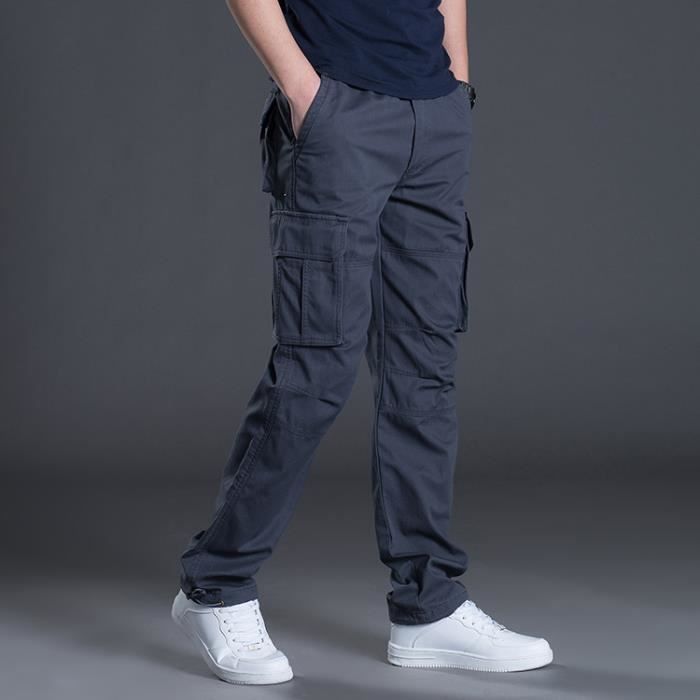 Pantalon Cargo Homme Regular Droit Multipoches Taille Elastique Pantalon de  Travail en Coton Couleur Unie - Gris GOGUQ Gris - Cdiscount Prêt-à-Porter