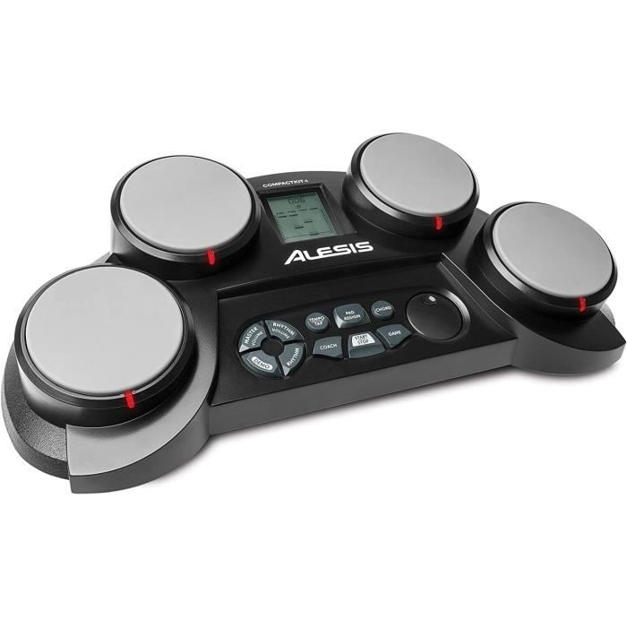 alesis compact kit 4 – batterie électronique avec 4 pads sensibles au toucher, 70 sons de percussions, modes d’apprentissage et de