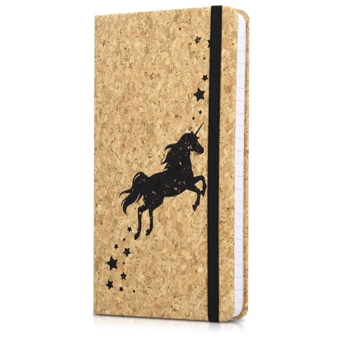 Carnet de voyage avec couverture en liège et fermeture élastique Cahier 100 pages avec lignes et compartiment papier Navaris Carnet de notes 