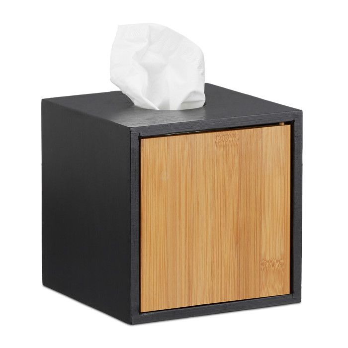 Boîte à mouchoirs lot de 2 carrée distributeur lingette tissu bambou HxLxP: 145 x 145 x 145cm noir