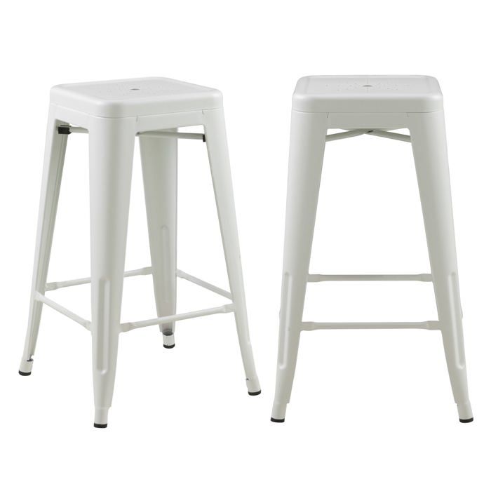 Lot de 2 tabourets pour îlot central 66 cm en métal blanc mat - Indus - Maison Pavane