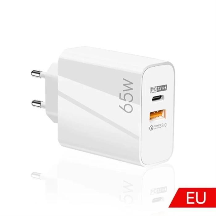 Chargeur Mural GaN 65W USB-C PD 3 Ports - Charge Rapide Universelle - Neuf
