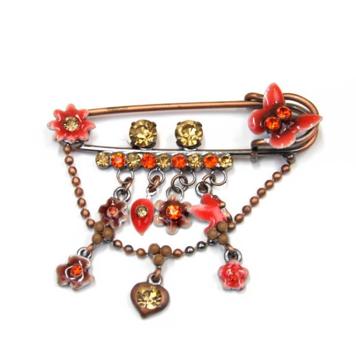 Broche épingle à nourrice 7.0cm motif papillon émail - rouge - RC005690