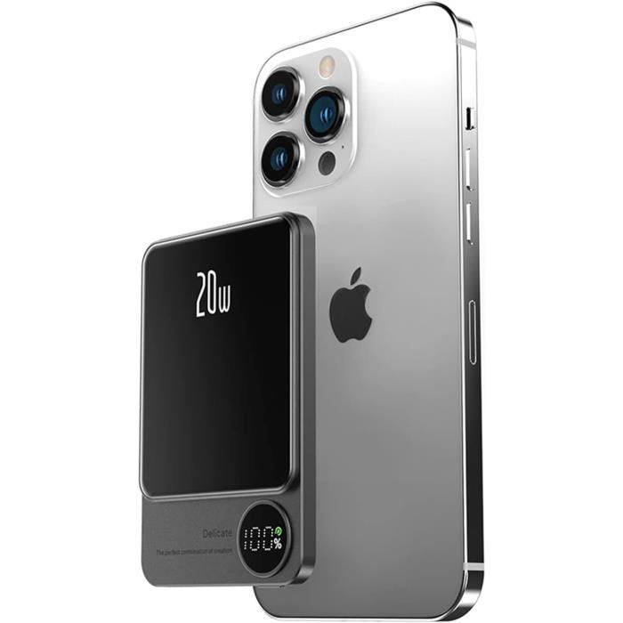 Batterie Externe Sans Fil Grundig 5000 MAh - Transparente - Compatible MagSafe - Port USB-C - Câble Inclus - Compacte