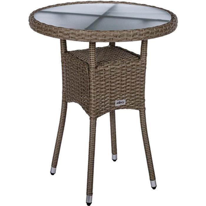 stilista® table d'appoint ronde verre au lait plateau de table poly rotin, choix de couleurs et de tailles, 60 cm crème
