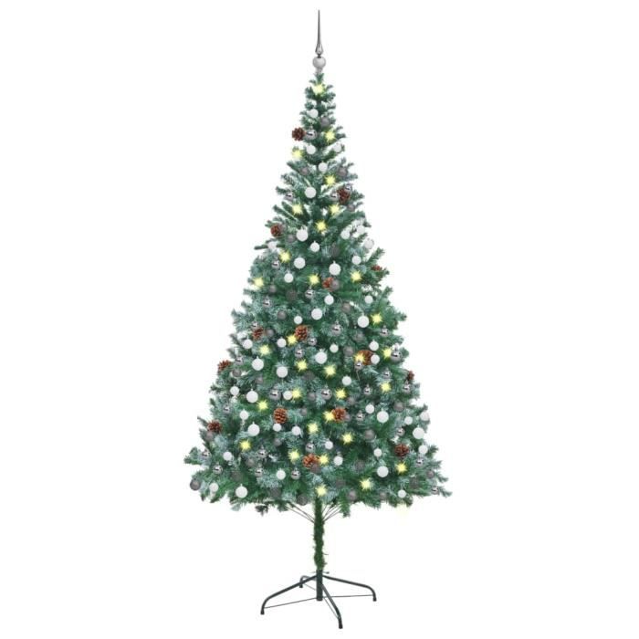 HOP-Arbre de Noël artificiel LED et boules et pommes de pin 210 cm ...