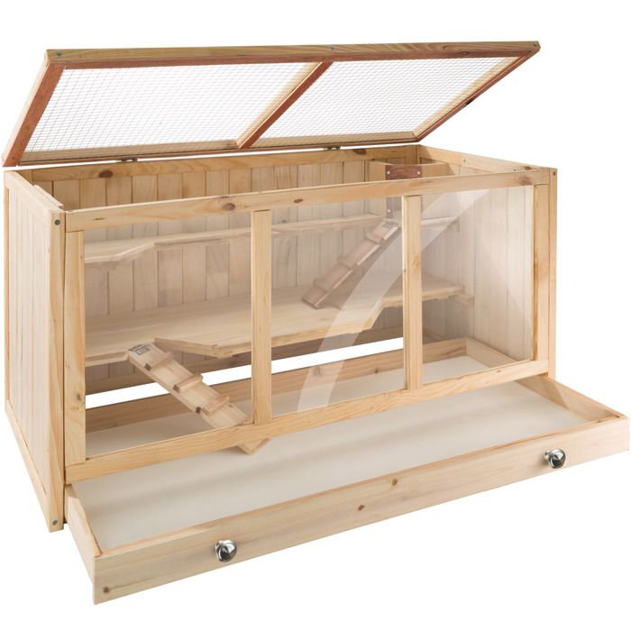 Enclos - TECTAKE - Cage pour rongeurs GOLDIE en bois tiroir intégré pour entretien facile 95 x 50 x 50 cm - Marron