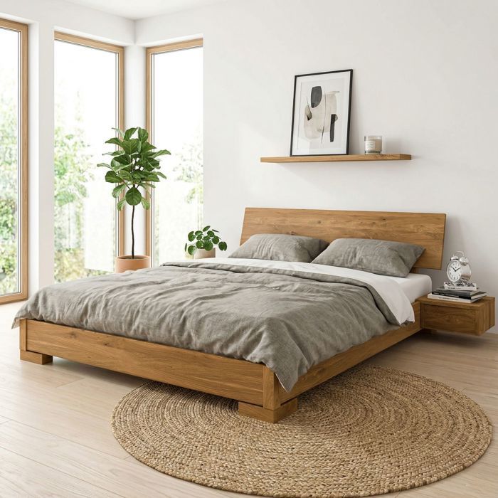 Lit Avec T te De Lit Int gr e En Ch ne Massif Clair 160x200 LT36007 