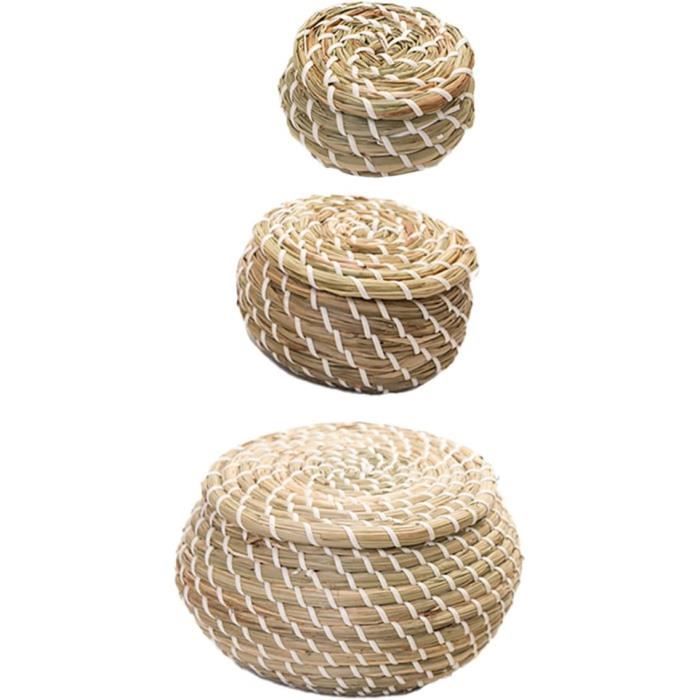 Macramé Mural Panier Mural Tissé 5pcs Round Bohemian Macrame Mur De Paille Paille Decorative