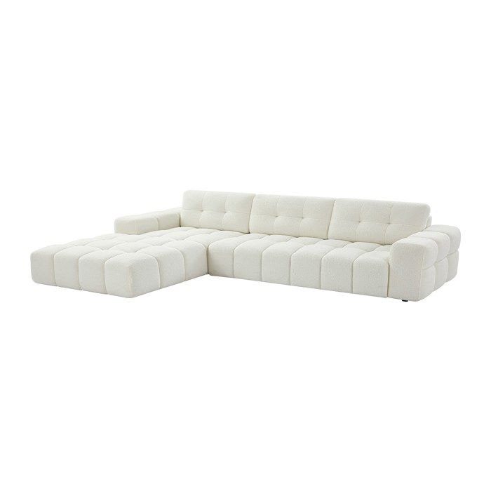 Canapé dangle gauche en tissu bouclette blanc SOPELANA