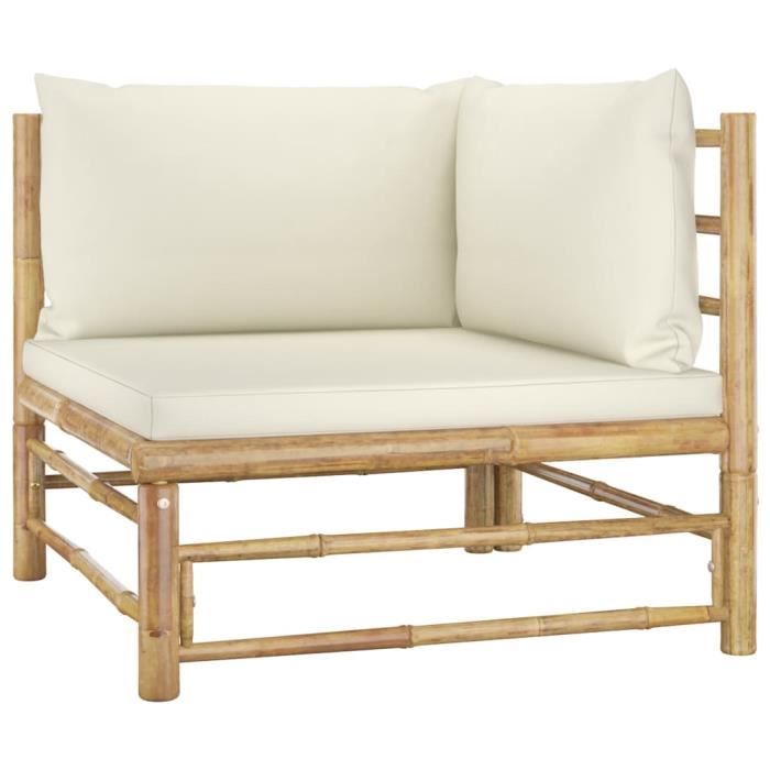 canapé d'angle de jardin en bambou avec coussins blancs - vidaxl