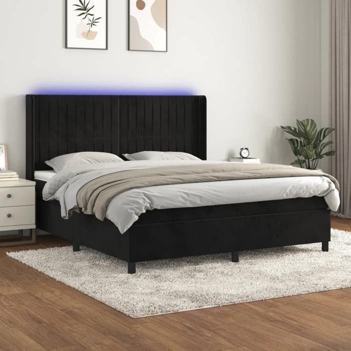 vidaXL Sommier à lattes de lit matelas et LED Noir 160x200 cm Velours 3139693 vidaXL Sommier à lattes de lit matelas et LED Noir 160x200 cm Velours 3139693
