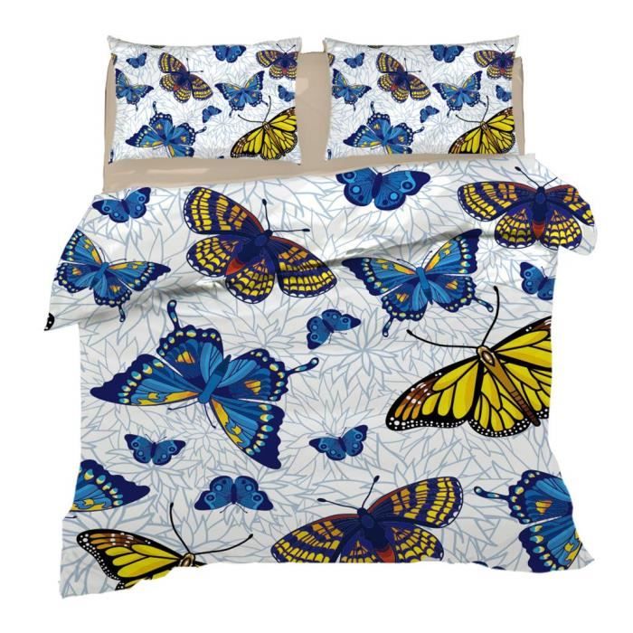 Housse De Couette Imprimée Papillon 220x240 Cm - Parure De Lit 2 Pièces Microfibre Douce, Zippée