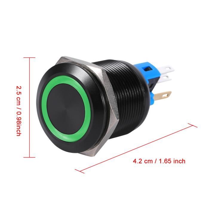 Bouton poussoir inox avec voyant vert 4 broches 22mm 220V self-locking