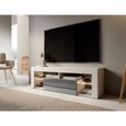Meuble TV / Banc TV - BIANKO - 140 cm - blanc mat / gris brillant - avec LED - style moderne - tablette en verre-1