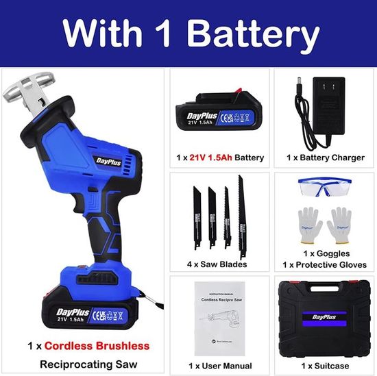 Scie Sabre Sans Fil SEESII 21V Puissante - Moteur Sans Balais, Vitesses 0-3500 SPM, 2 Batteries 4Ah, LED, 8 Lames Pour Bois, Métal & PVC