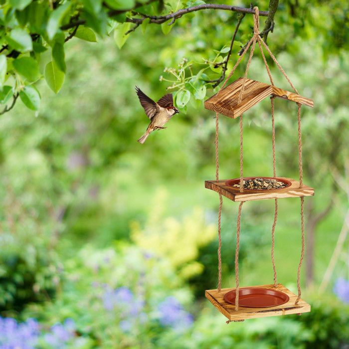Mangeoire Extérieure Oiseaux Relaxdays Bois - À Suspendre Ou Poser 25x25cm