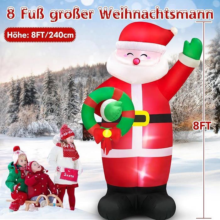 Decoration Exterieure Noel Danxilu 183 CM Père Noël Gonflable Extérieur Avec LEDs Traineau Pere Noel Exterieur