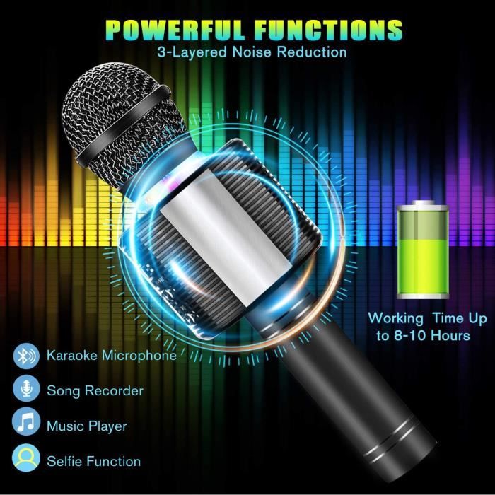 Microphone Karaoké Bluetooth, 4 en 1 Micro Enfant pour Chanter