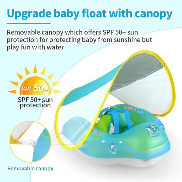 Bouée Bébé Avec Pare-soleil UPF50+ – Siège Anti-roulement, PVC Doux, Gonflable – 3 à 12 Mois