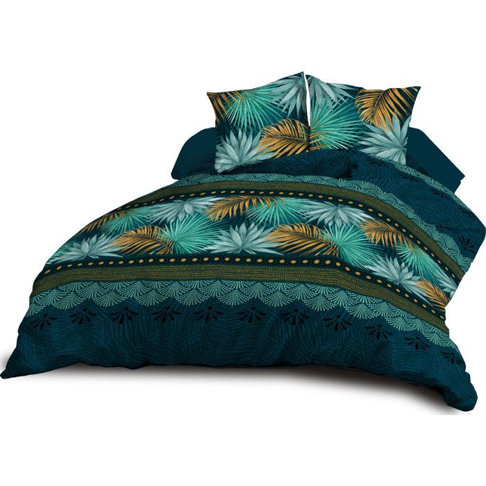 Le linge de Jules Parure lenzuolo piano + lenzuolo con angoli 140 x 190 + 2 federe, in microfibra, colore: Blu