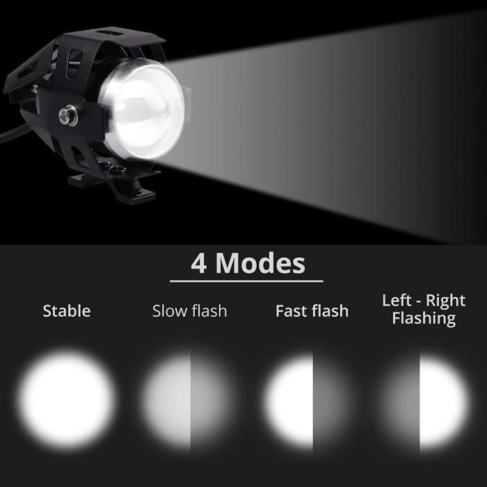 Phare Moto Feux Additionnels,U5 Phares Avant de Moto Anti Brouillard  Projecteur Spot LED Moto 125W 3000LM Phares supplémentaires avec  interrupteur pour moto Quad Scooter