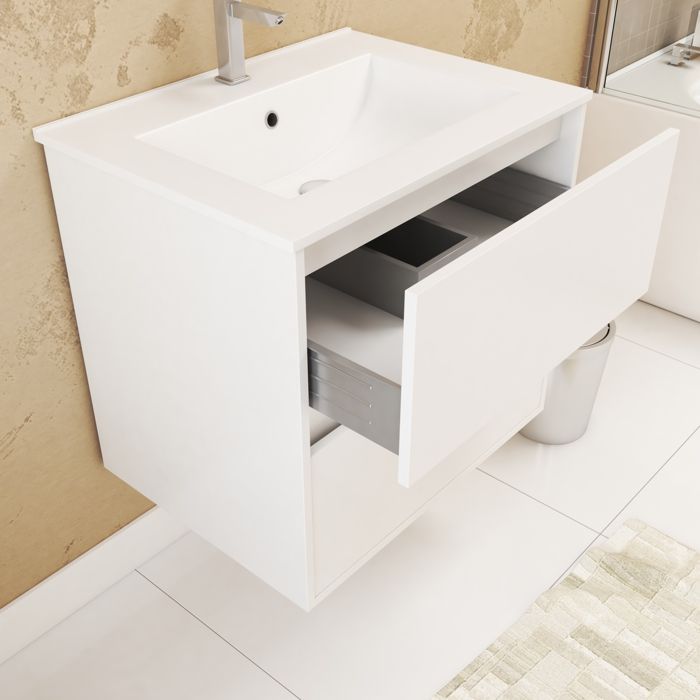Meuble de salle de bains - 60 cm - 3 tiroirs - avec pieds - Timber AURLANE
