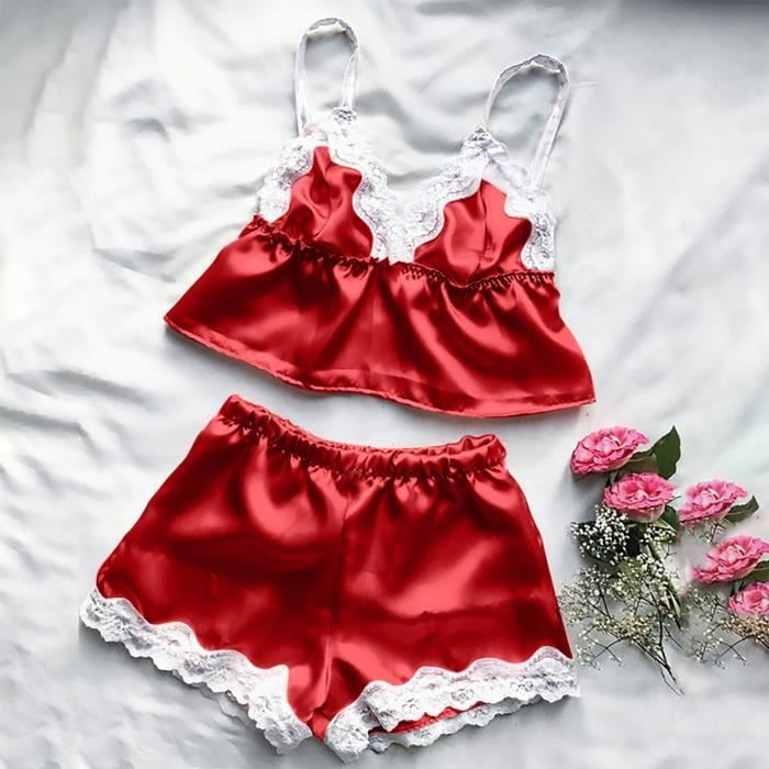 Pyjama Mode Femmes Sexy Tops Shorts Dentelle Chemise De Nuit Camisole Pyjamas Ensemble Sous Vetements Rouge Cdiscount Pret a Porter