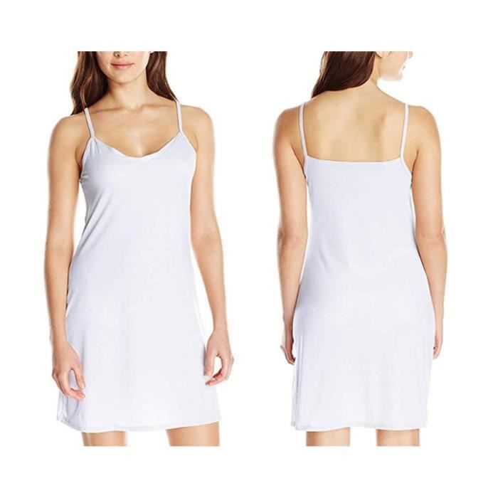 Fond De Robe Femme Longue Coton Jupon Sous Robe Bretelles Chemise De Nuit Slip Elegant Mini Droite Robe L